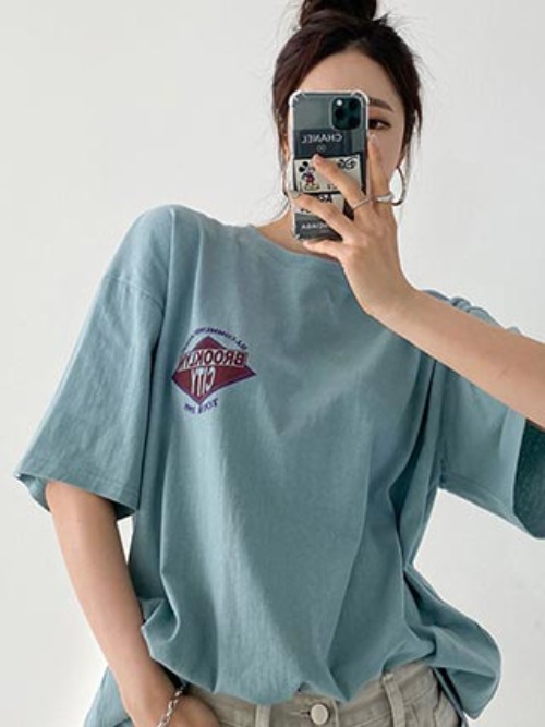 일상화보 미라그로 라운드넥 여성 반팔 프린팅 오버핏 티셔츠